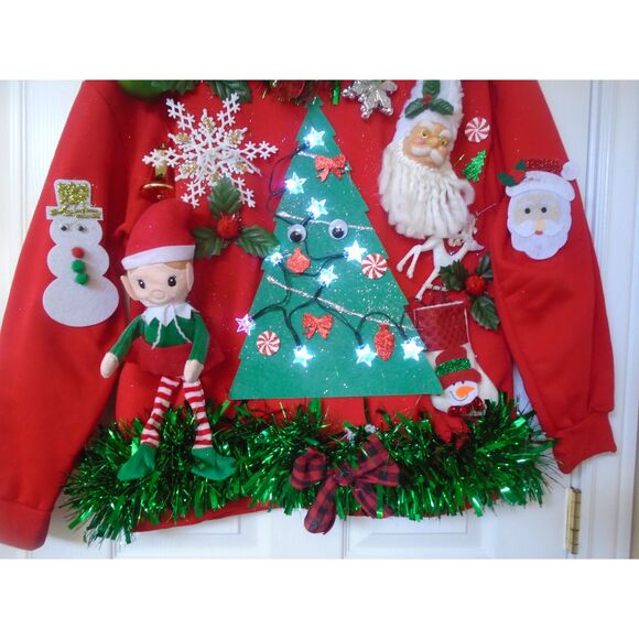 Ugly Christmas Sweater Parties size XL Lights up ugly Xmas Sweatshirt NEW - Picture 3 of 5